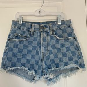 Blue checkered Carmar shorts, Waist 25.